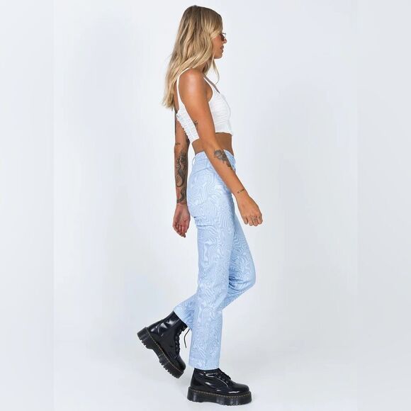 Princess Polly Addison Printed jeans size 4 blue groovy print straight leg - Picture 3 of 14